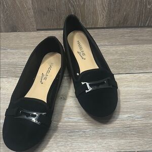 NEW Madeline Stuart Black Flats | Size 7.5 |Silver Accent | Classic Slip-On Work